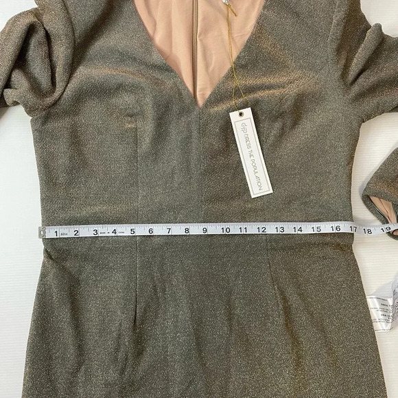 DRESS THE POPULATION Gold/Teal Riley Plunge Neck Mini Dress Size 1X Holiday - Picture 8 of 11